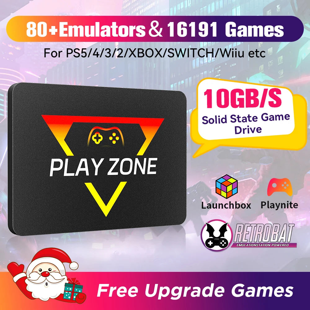 Retro Gaming SSD for Switch/Ps5/Xbox/Ps4/Ps3/Ps2/Wiiu 80+Emulators Launchbox＆Retrobat＆Playnite 16191 Games Console for Pc/Laptop
